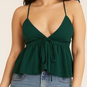 Urban Outfitters Green Peplum Tie Front Halter Tank Top Womens XS